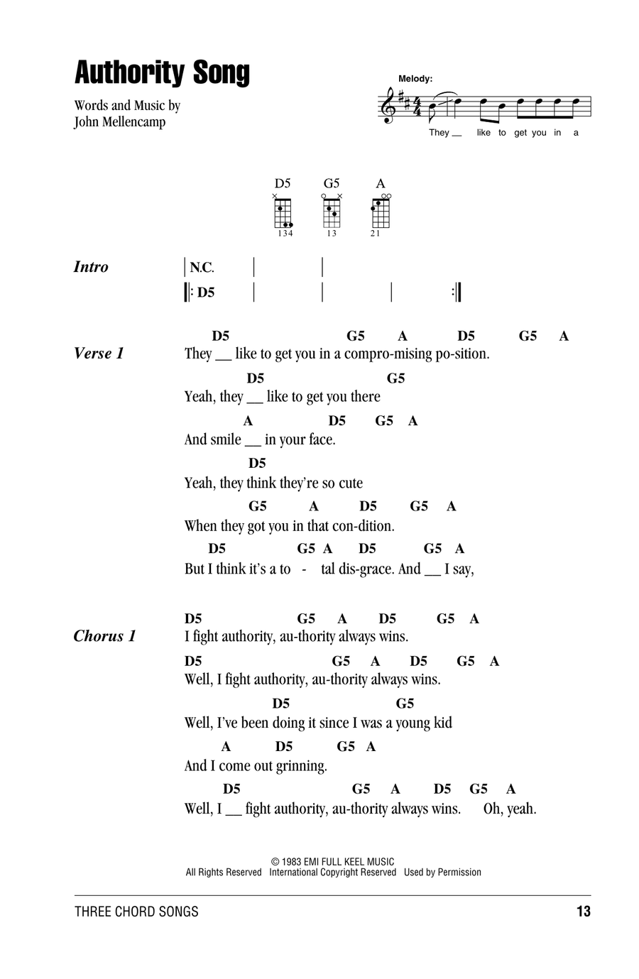 Authority Song Ukulele scores gallery preview page 1