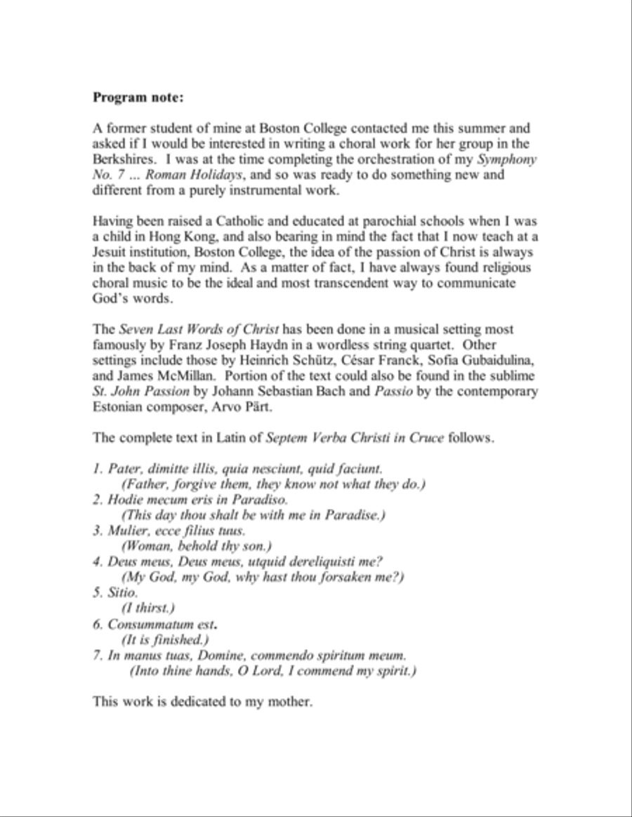 Septem Verba Christi in Cruce (2008) for SATB a cappella chorus image number null