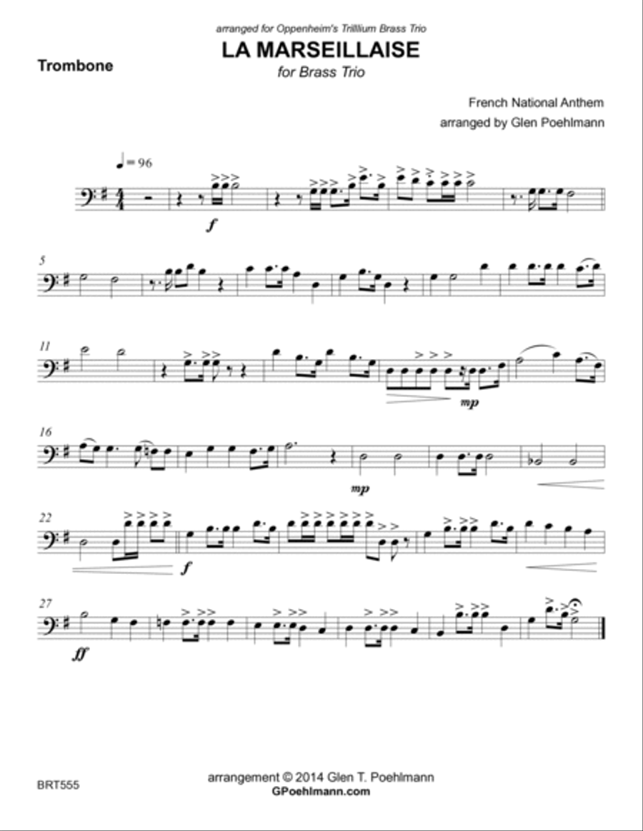 LA MARSEILLAISE (National Anthem of France) - BRASS TRIO (unaccompanied) Brass Trio scores gallery preview page 5