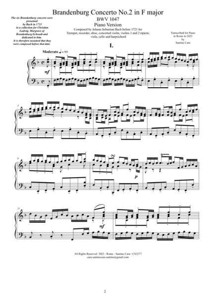Bach - Brandenburg Concerto No.2 in F major BWV 1047 - Piano Version image number null