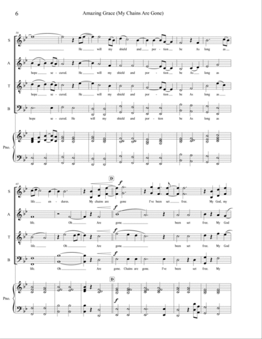 Amazing Grace (my Chains Are Gone) 4-Part scores gallery preview page 6