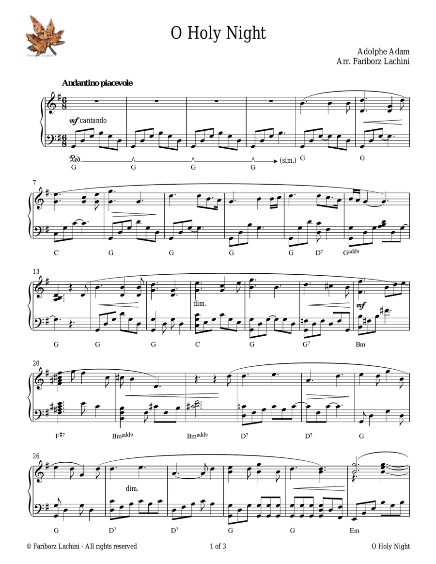 O Holy Night Piano Solo scores gallery preview page 1