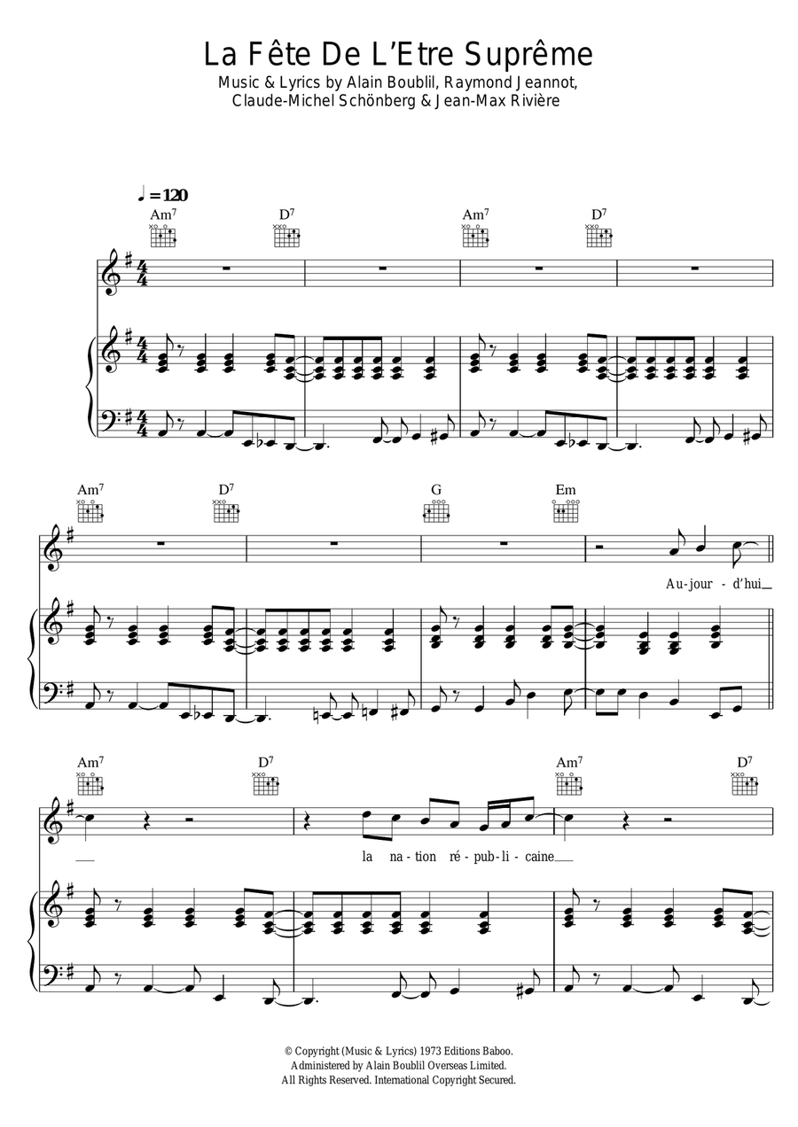 La Fete De L'Etre Supreme Piano, Vocal scores gallery preview page 1