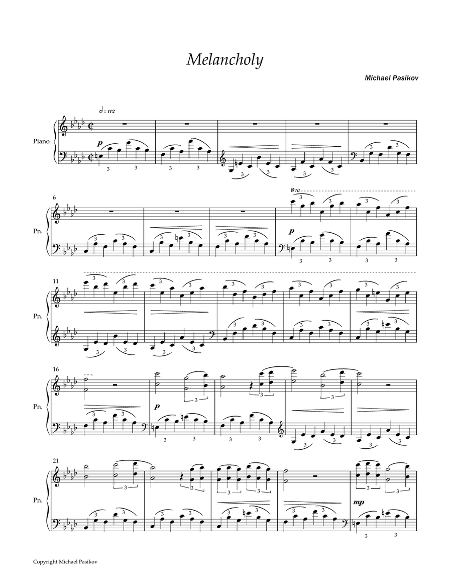Melancholy Piano Solo scores gallery preview page 1