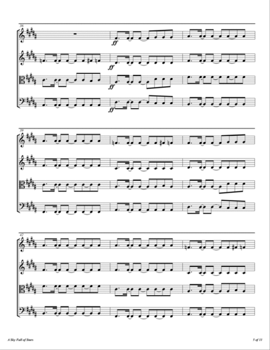 A Sky Full Of Stars String Quartet scores gallery preview page 6