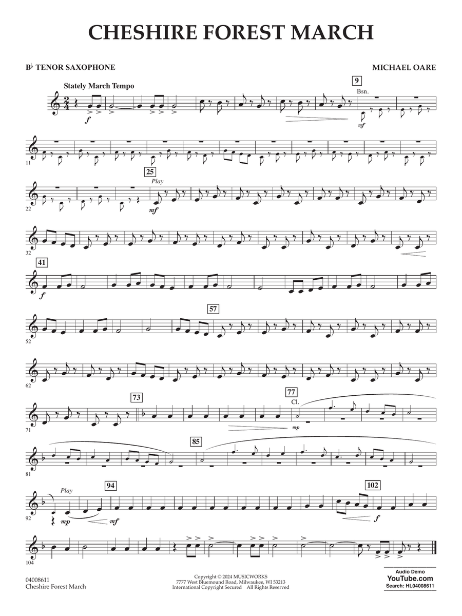 Cheshire Forest March - Bb Tenor Saxophone Concert Band scores gallery preview page 1