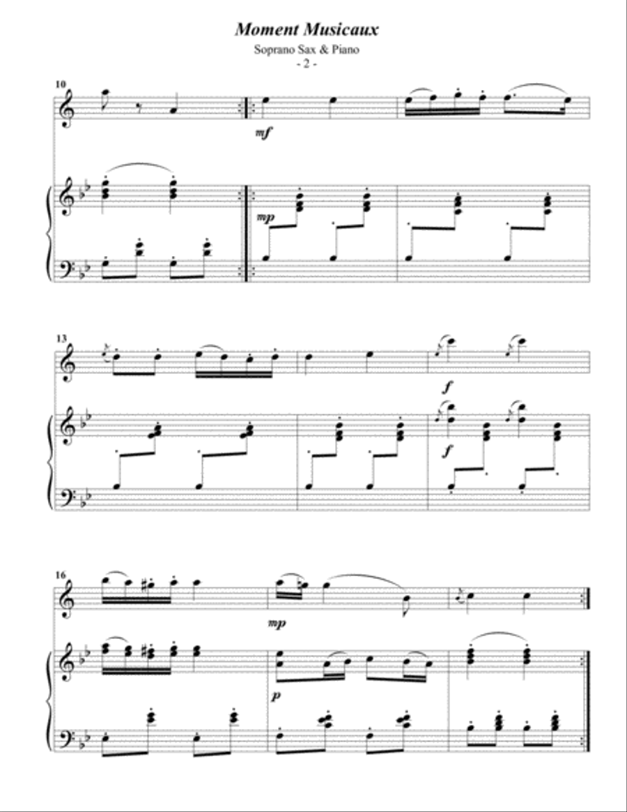 Schubert: Moment Musicaux for Soprano Sax & Piano Soprano Saxophone scores gallery preview page 2