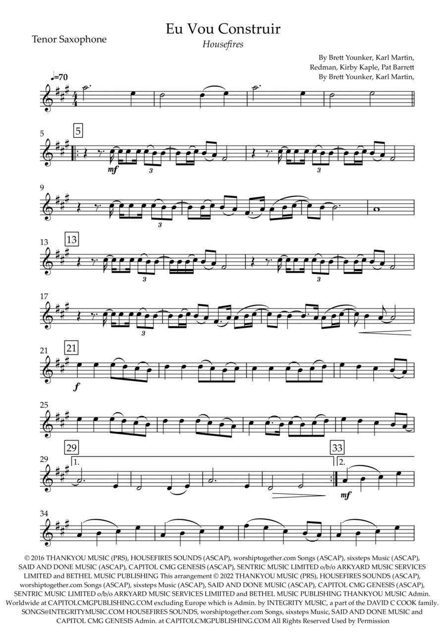 Build My Life Tenor Saxophone scores gallery preview page 1
