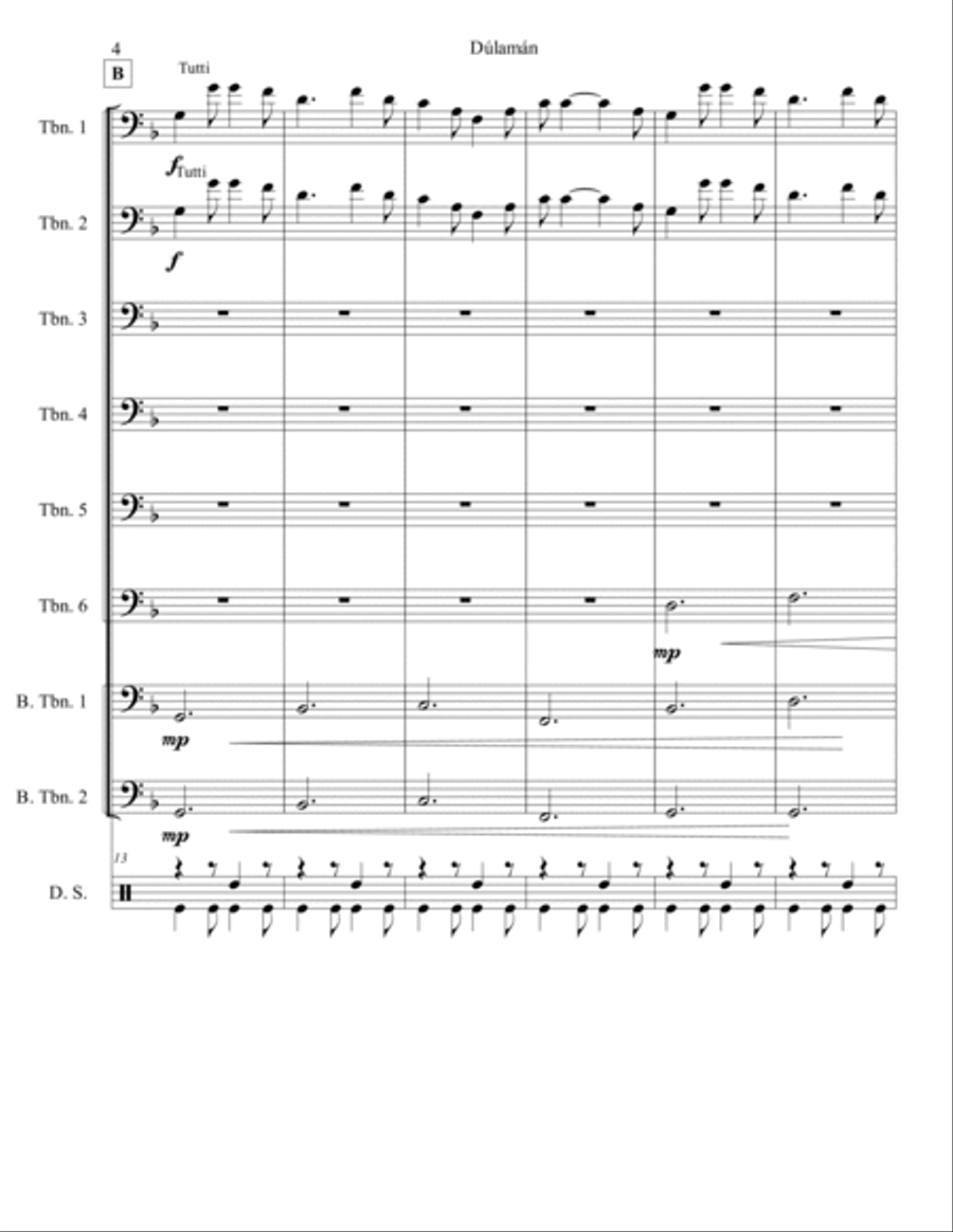 Dúlamán for Trombone Choir and Drumset Trombone scores gallery preview page 5