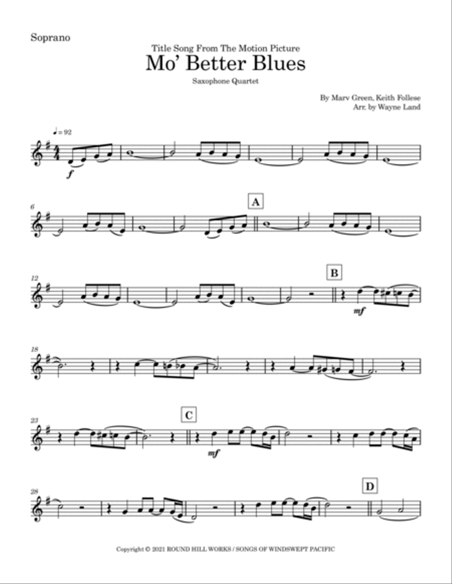 Mo Better Blues Saxophone Quartet scores gallery preview page 5