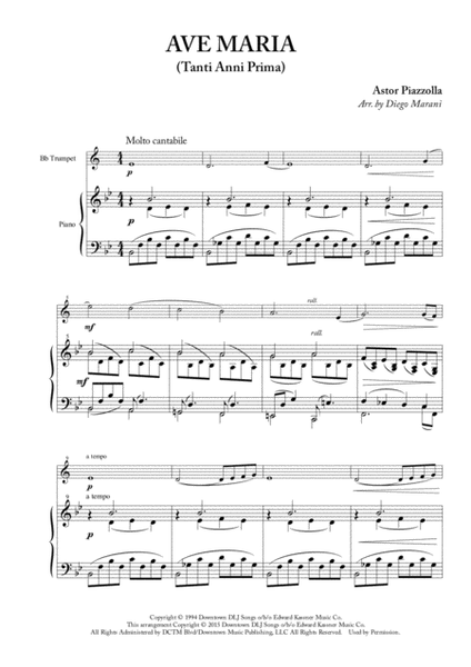 Ave Maria (Tanti Anni Prima) for Trumpet and Piano image number null