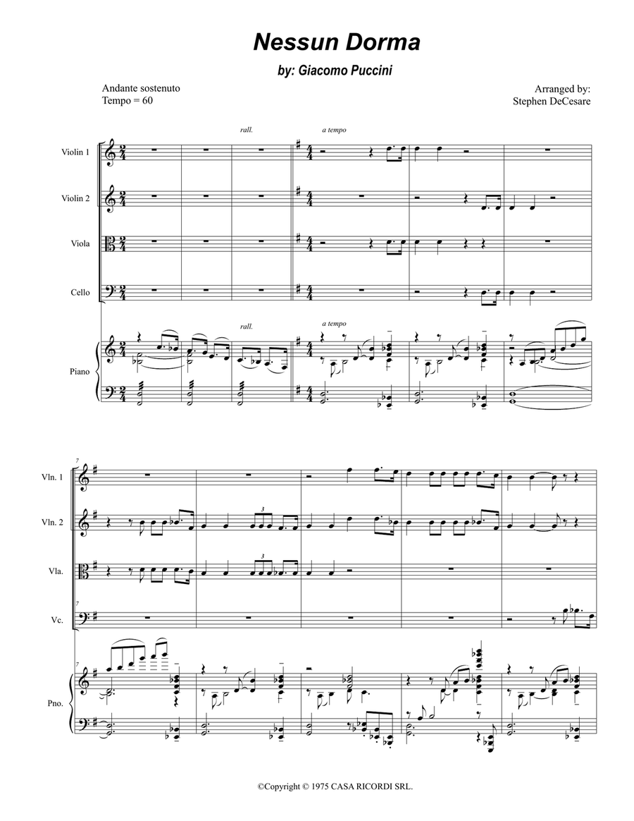 Nessun Dorma Nessun Dorma Piano Quintet scores gallery preview page 1