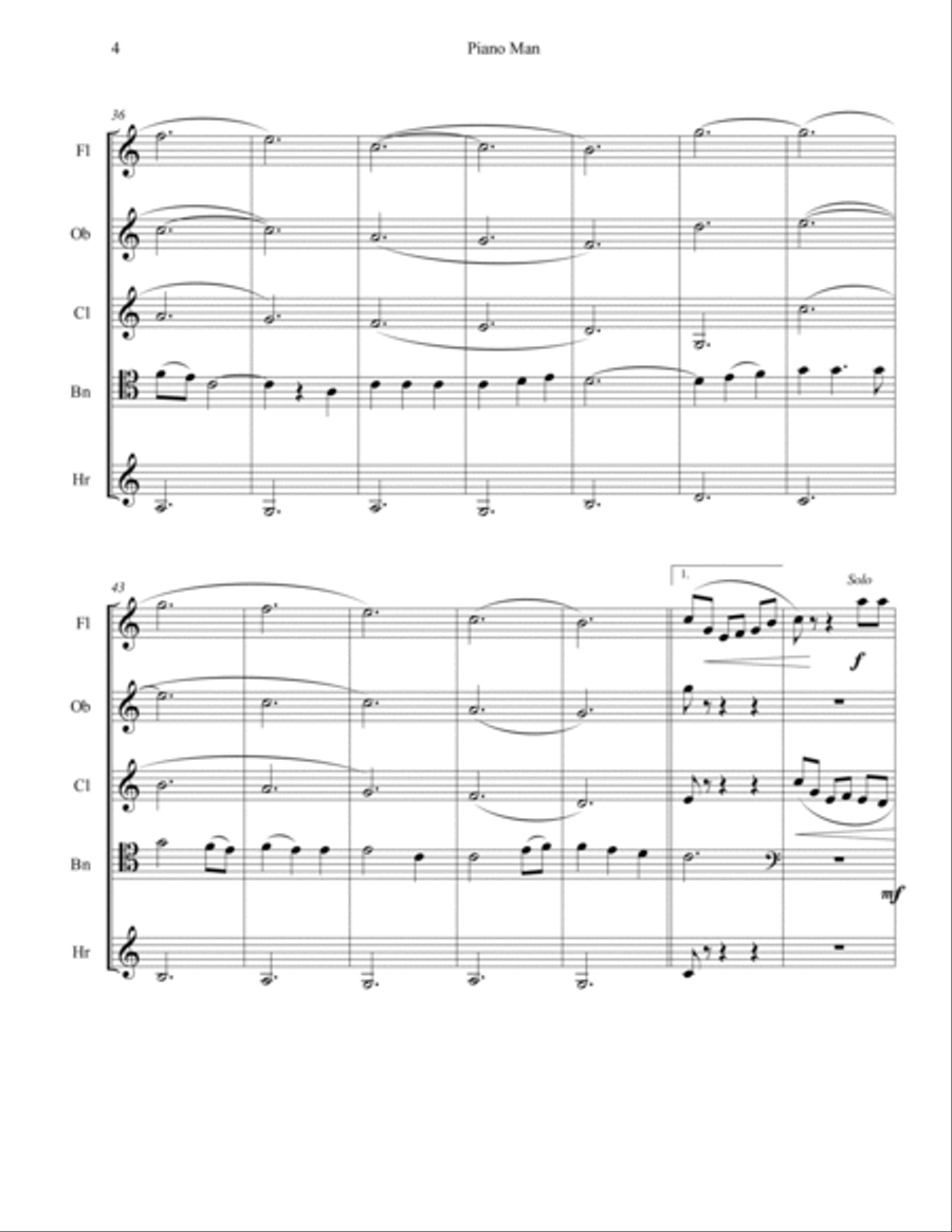 Piano Man Woodwind Quintet scores gallery preview page 4