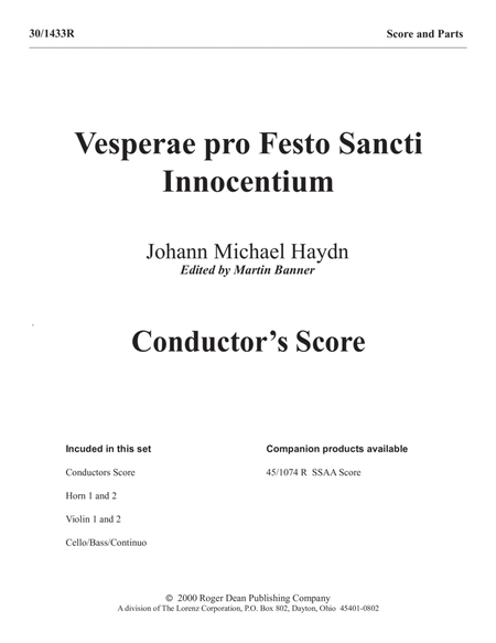 Vesperae Pro Festo Sancti Innocentium - Instrumental Score and Parts