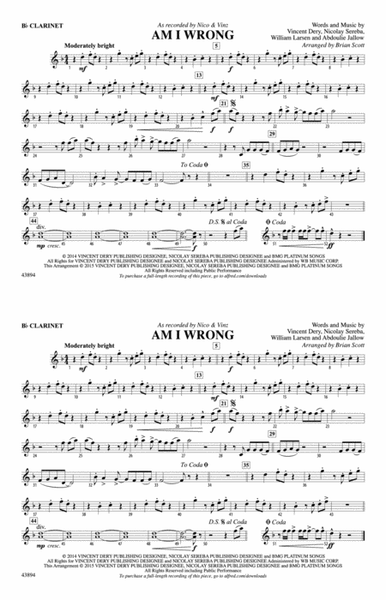 Am I Wrong: 1st B-flat Clarinet