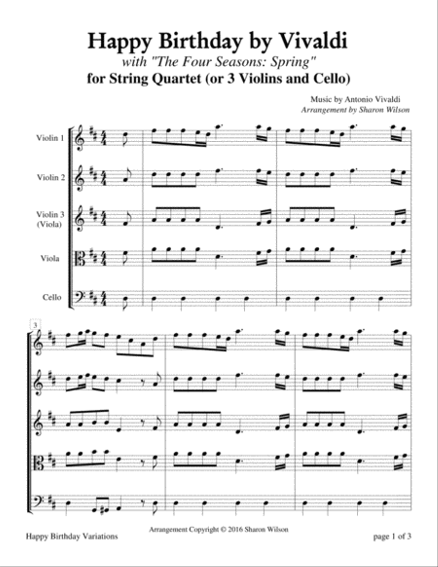Happy Birthday by Vivaldi (for String Quartet) String Quartet scores gallery preview page 4