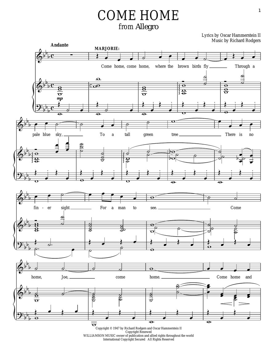 Come Home Come Home Piano, Vocal scores gallery preview page 1