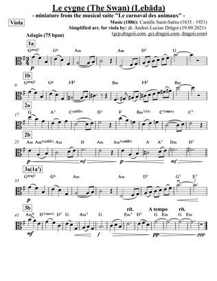 Saint-Saens (Camille) - Le Cygne (The Swan) (Lebada) - simplified arr. for viola in G major