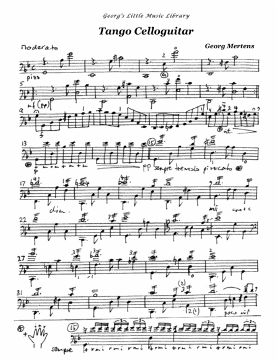 Tango Celloguitar for solo cello (pizzicato tremolo) Cello Solo scores gallery preview page 4