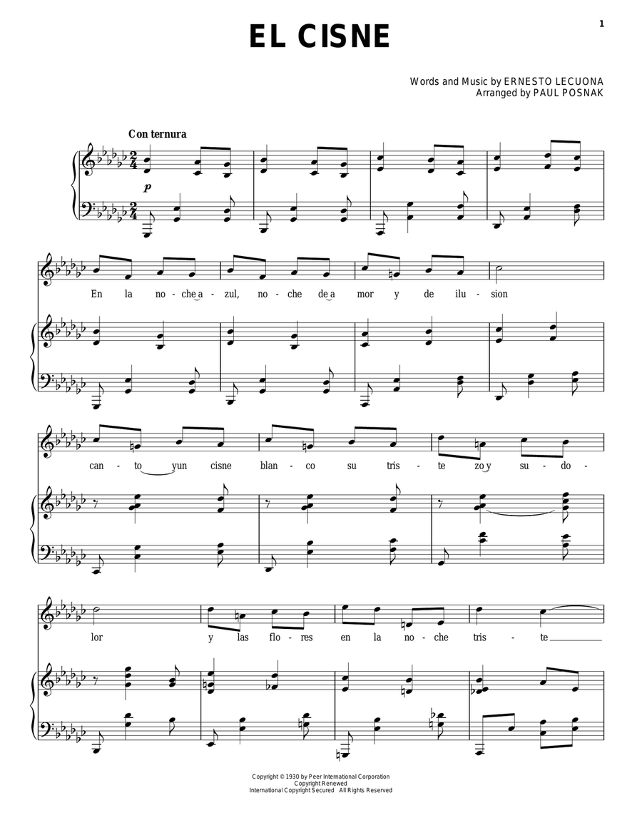 El Cisne Piano, Vocal scores gallery preview page 1