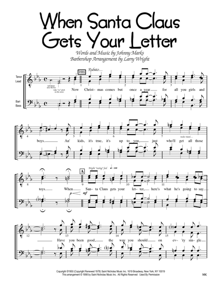 When Santa Claus Gets Your Letter by Johnny Marks Choir - Digital Sheet Music