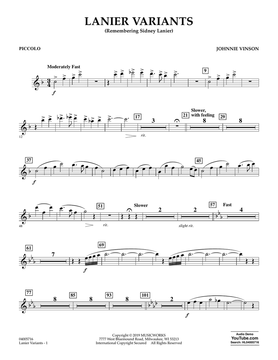 Lanier Variants - Piccolo Concert Band scores gallery preview page 1