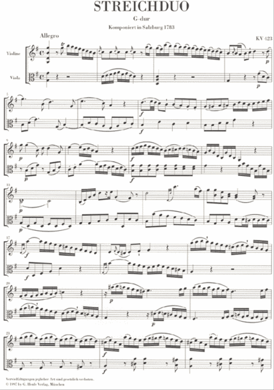 String Duos for Violin and Viola K423, 424 String Duet scores gallery preview page 2