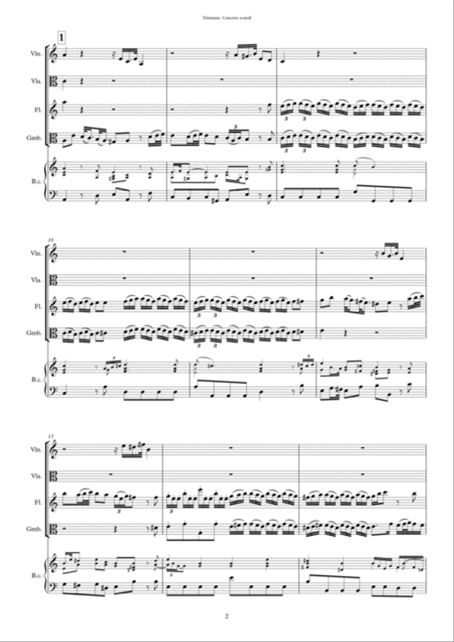 Telemann. Concert A-minor. Twv 52:a1 Small Ensemble scores gallery preview page 2