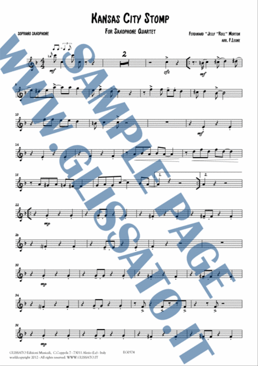 Kansas City Stomp - Saxophone Quartet score & parts image number null