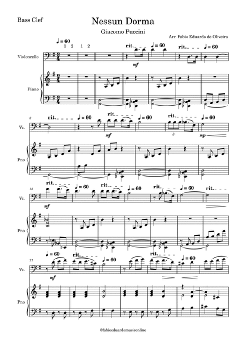 Nessun Dorma (Puccini) + FREE Mp3 Playback + PDF Solo and Piano Parts image number null