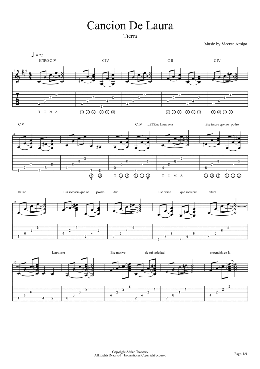 Vicente Amigo - Tierra - 7 - Cancion De Laura Electric Guitar scores gallery preview page 1