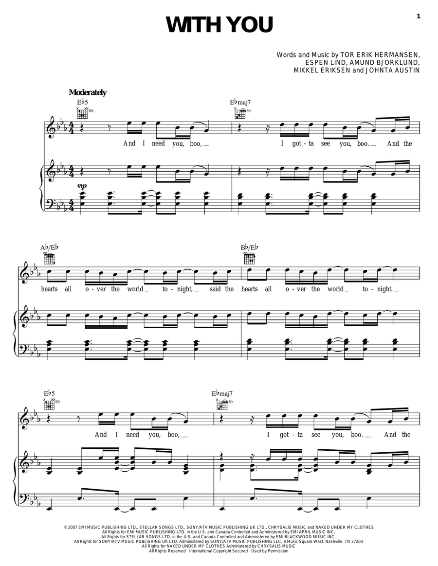 With You Piano, Vocal, Guitar scores gallery preview page 1