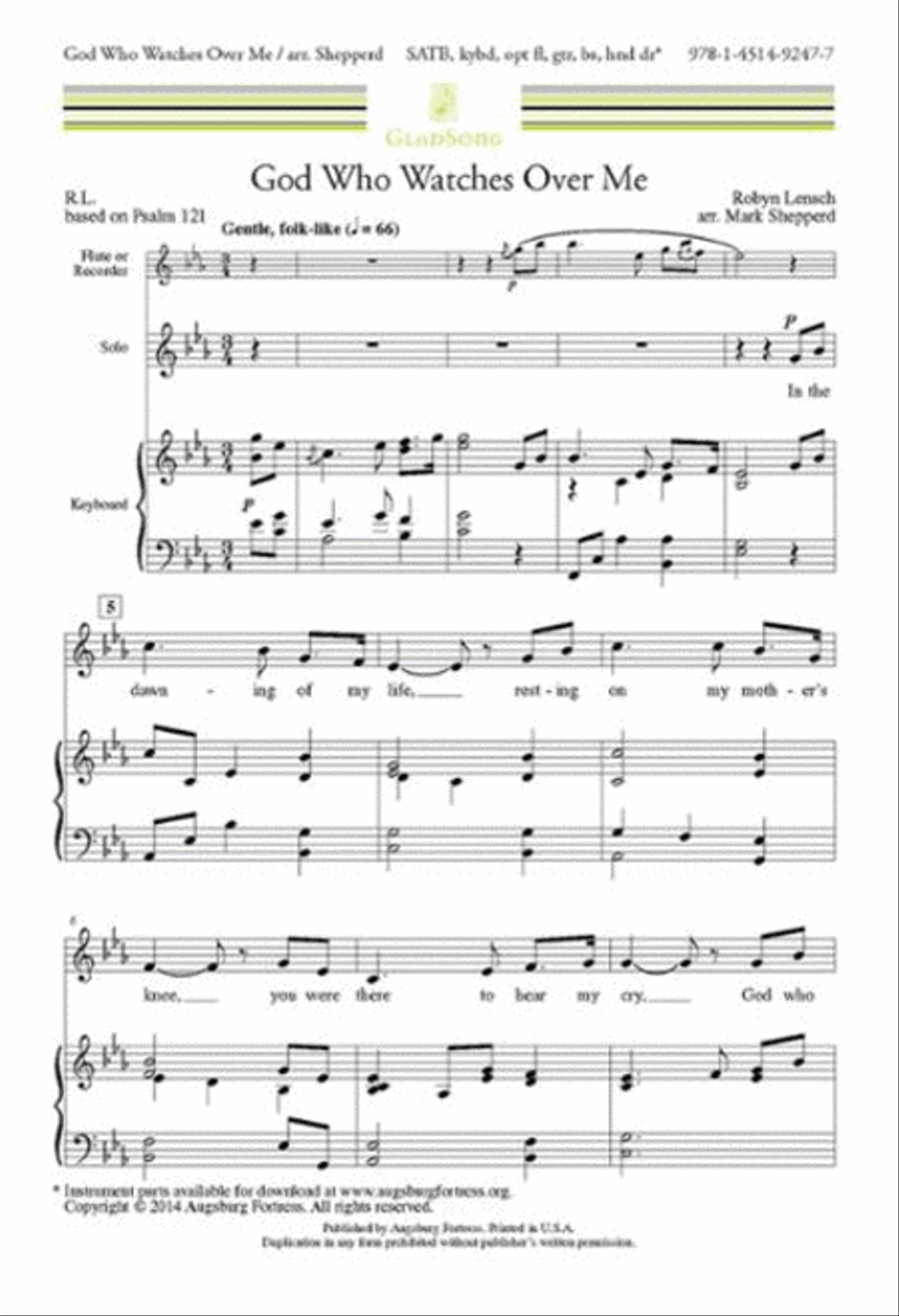 God Who Watches Over Me God Who Watches Over Me 4-Part scores gallery preview page 1