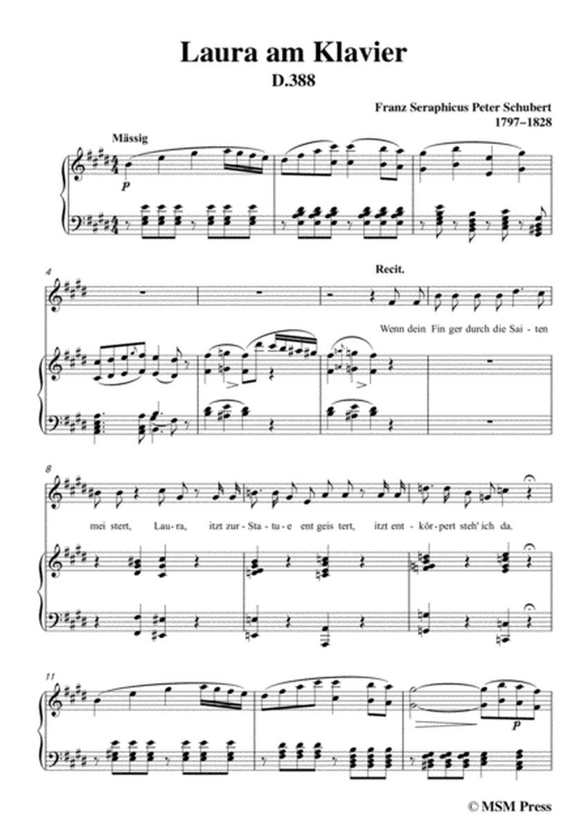Schubert-Laura am Klavier(Laura at the Piano),1st version,D.388,in E Major,for Voice&Piano image number null