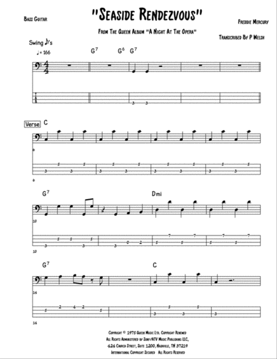 Seaside Rendezvous Bass Guitar scores gallery preview page 1