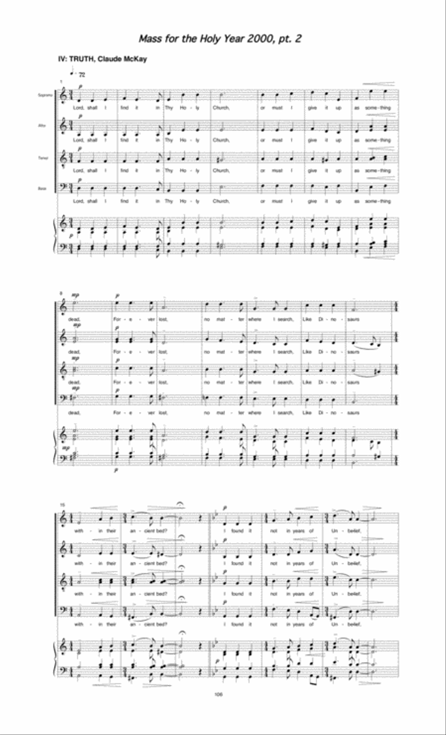 Mass for the Holy Year 2000, pt. 2 (2000) for SATB soloists, chorus and orchestra 4-Part scores gallery preview page 2