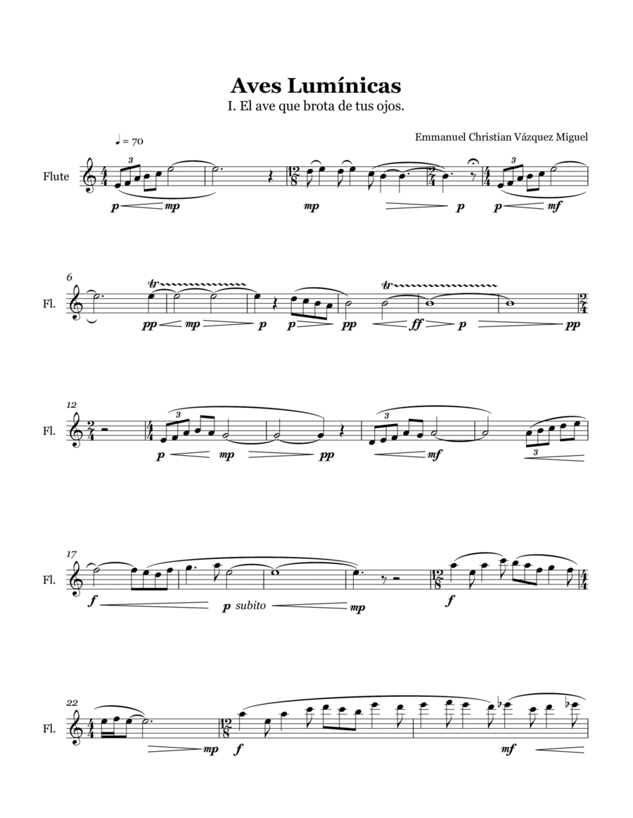 El Ave Que Brota de Tus Ojos Flute Solo scores gallery preview page 1