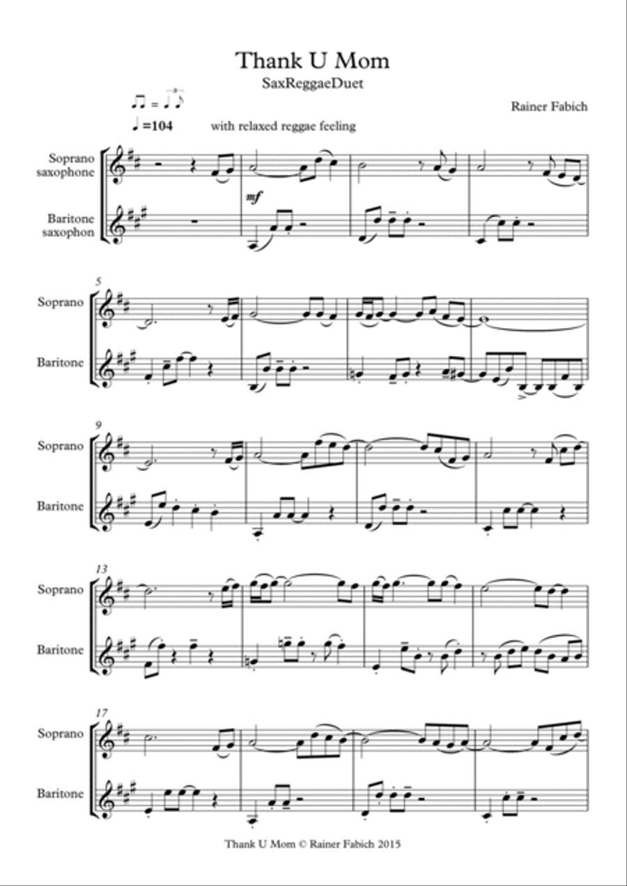 Thank U Mom - SaxReggaeDuet Woodwind Duet scores gallery preview page 2