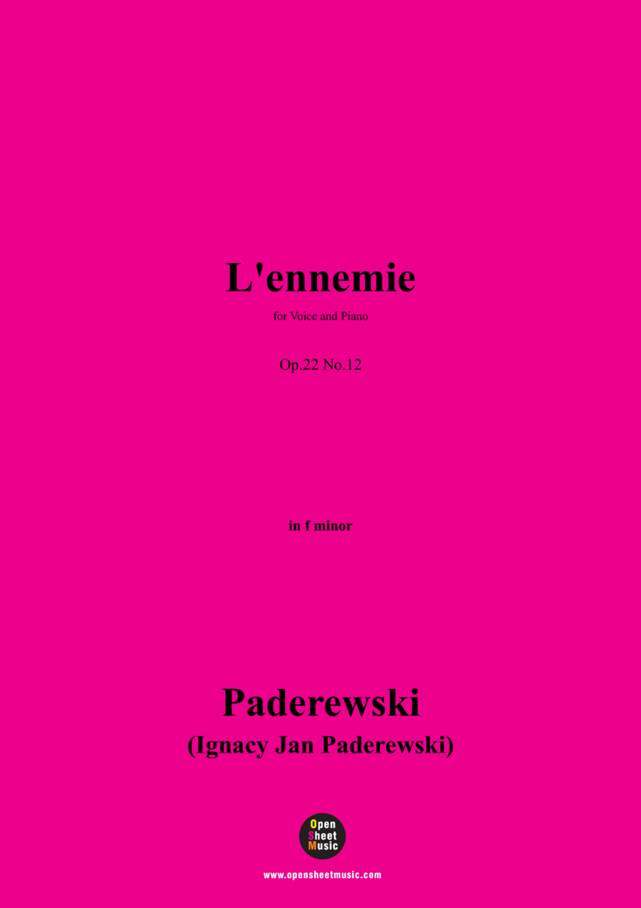 Paderewski-L'ennemie(1904),Op.22 No.12,in f minor Voice scores gallery preview page 1