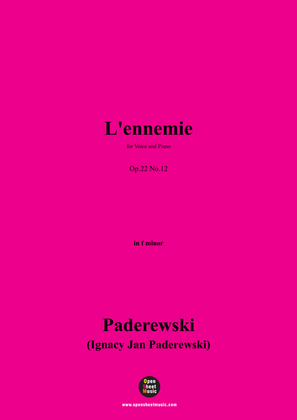 Book cover for Paderewski-L'ennemie(1904),Op.22 No.12,in f minor