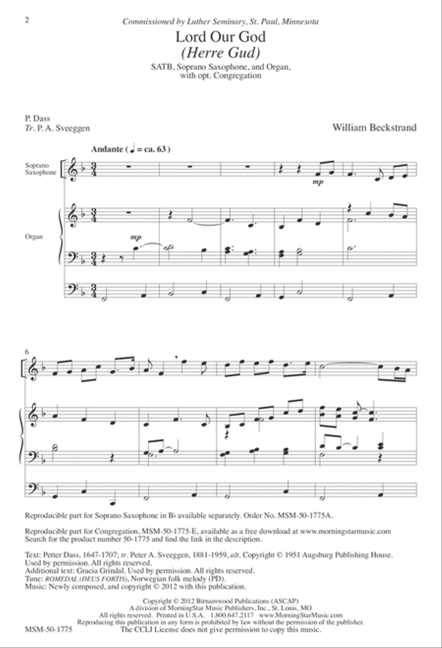 Lord Our God (Herre Gud) 4-Part scores gallery preview page 2