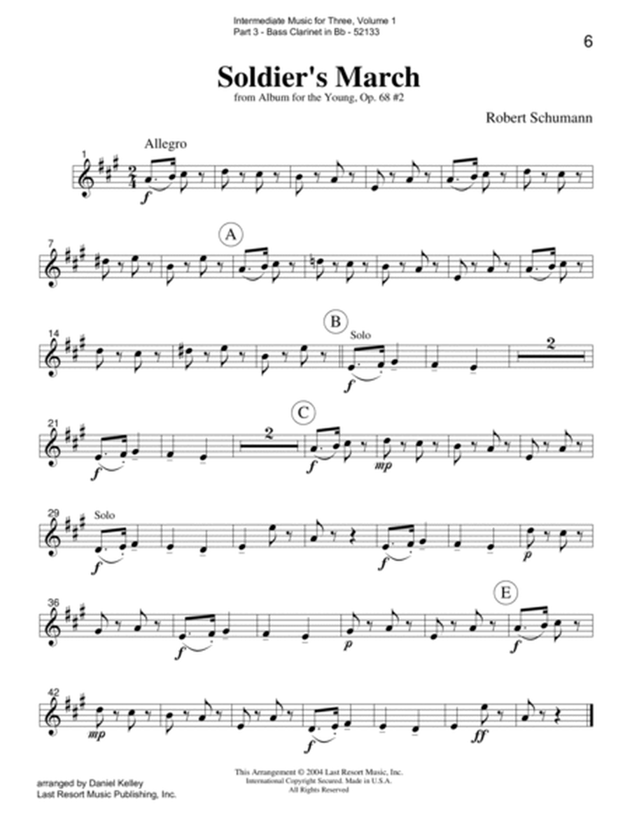 Intermediate Music for Three, Volume 1 - Part 3 for Bass Clarinet