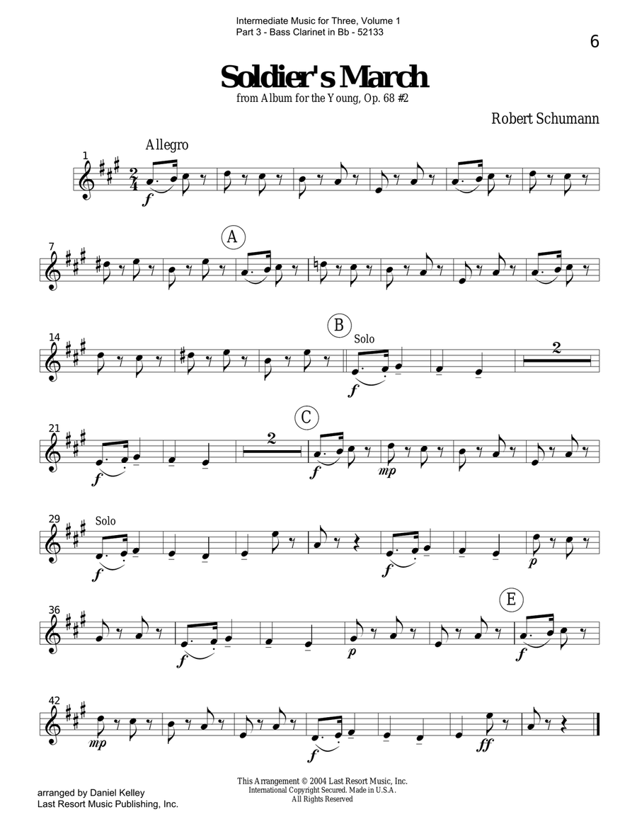 Intermediate Music for Three, Volume 1 - Part 3 for Bass Clarinet