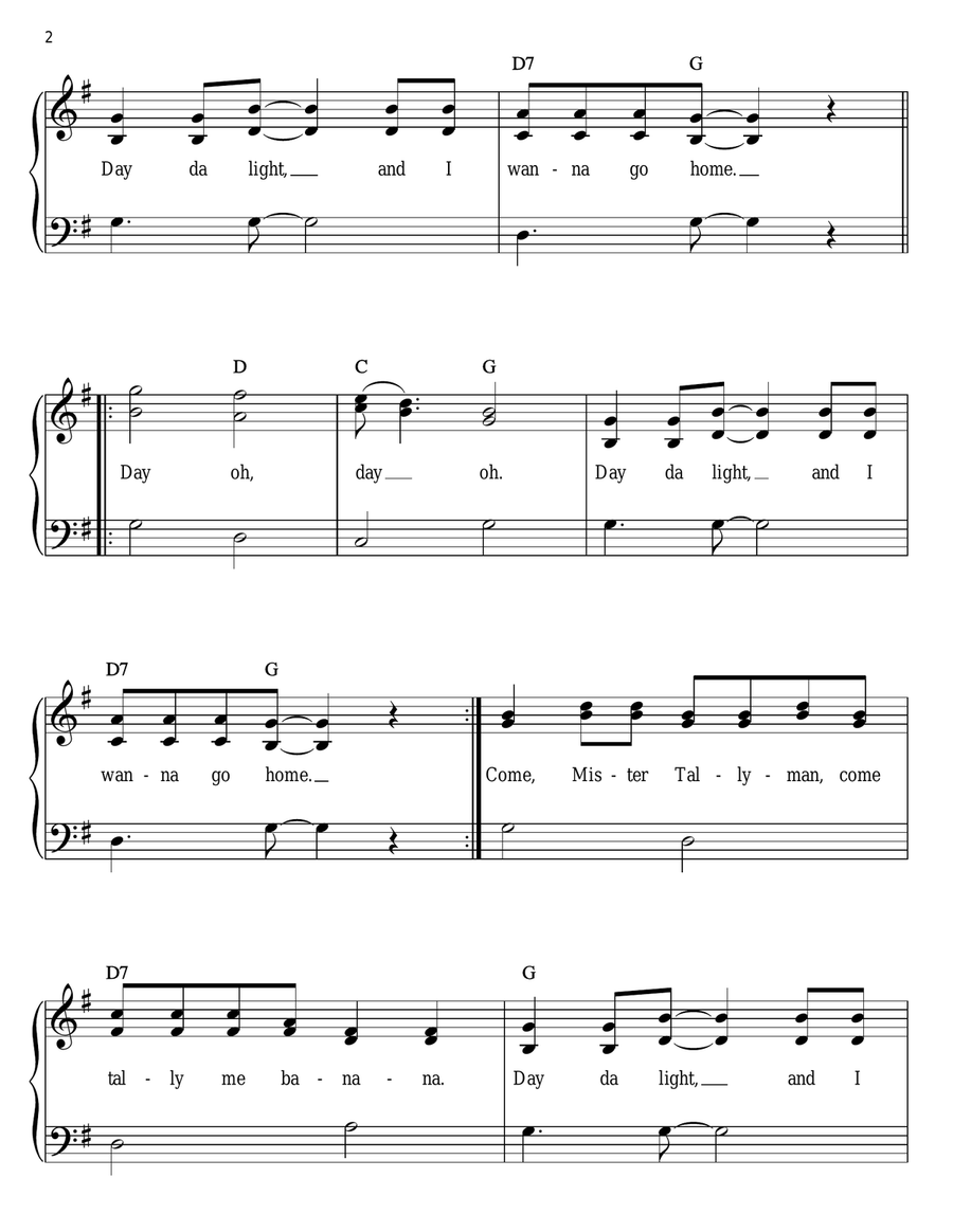 The Banana Boat Song (Day-O) Easy Piano scores gallery preview page 2