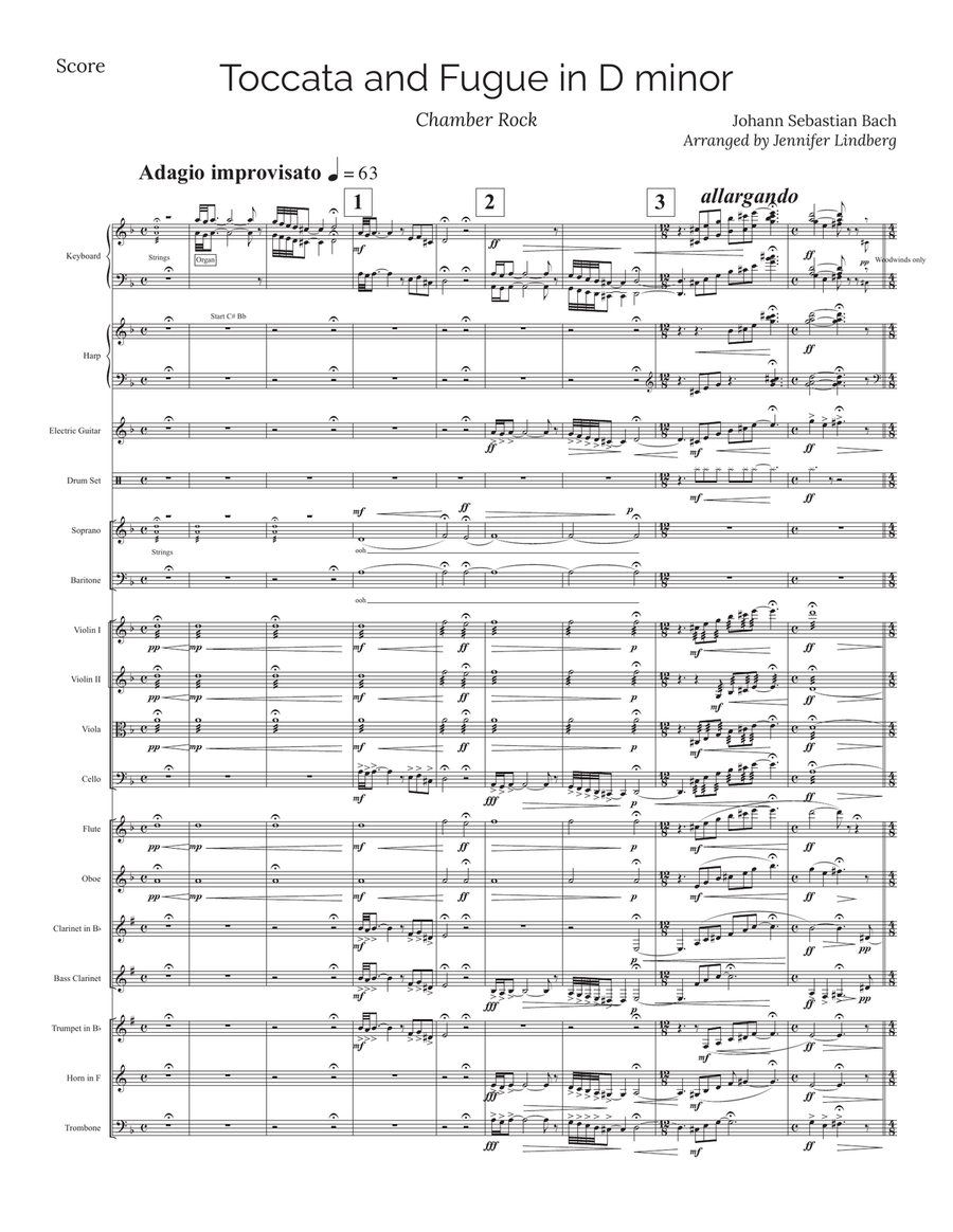Toccata and Fugue in D minor for Chamber Rock Group Large Ensemble scores gallery preview page 1