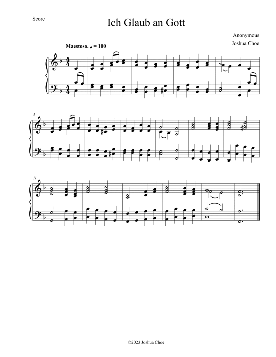 Ich Glaub an Gott Piano Solo scores gallery preview page 1
