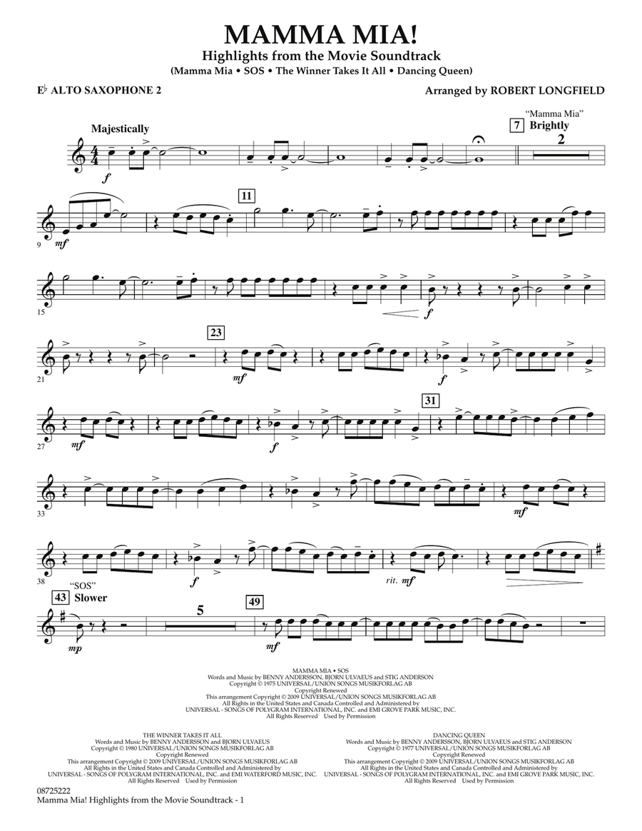 Mamma Mia! - Highlights from the Movie Soundtrack - Eb Alto Saxophone 2 Concert Band scores gallery preview page 1