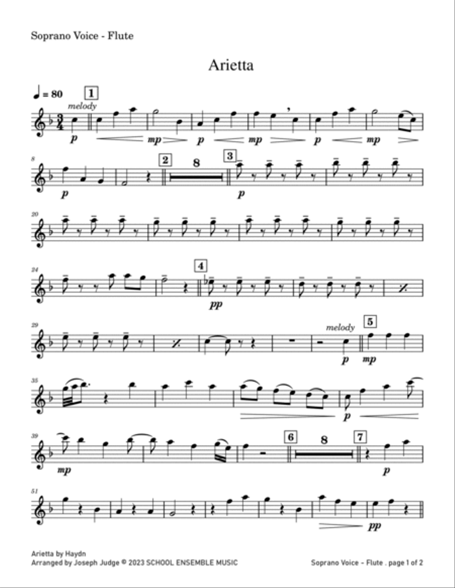 Arietta by Haydn for Woodwind Quartet in Schools Woodwind Quartet scores gallery preview page 6