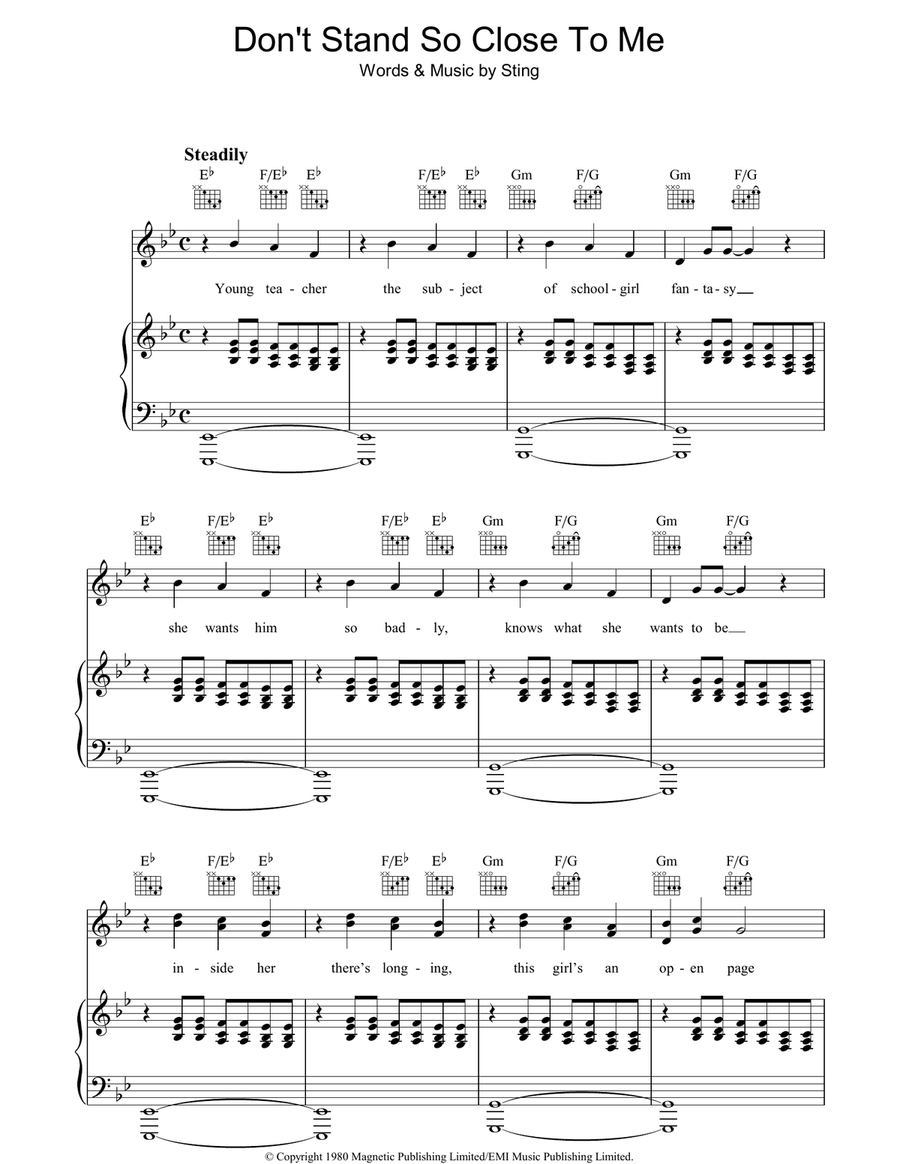 Don't Stand So Close To Me Piano, Vocal, Guitar scores gallery preview page 1