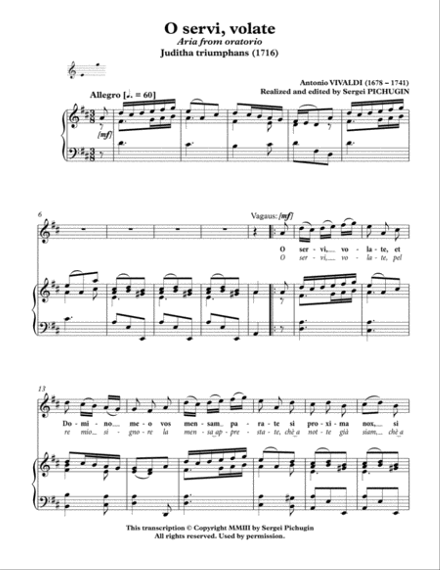 VIVALDI, Antonio: O servi, volate, aria from the oratorio 